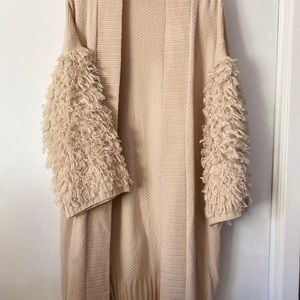Women's Cream Cardigan with Textured Sleeves